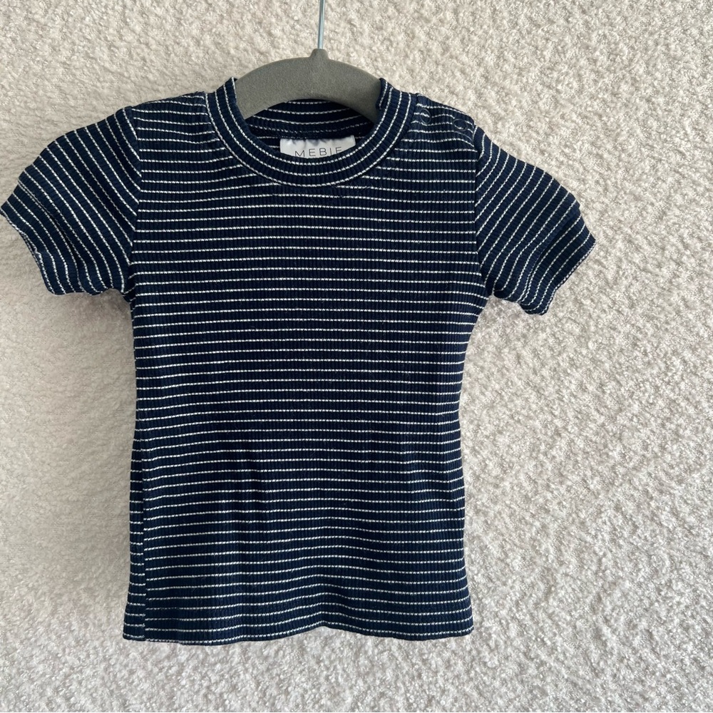 Mebie Baby Infant Navy Blue Stripe T Shirt Cotton Stretch Size 0-3 Months